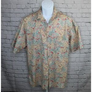 Tori Richard Red Leaves Hawaiian Shirt Men's Medium Cotton Camp Button Up Floral